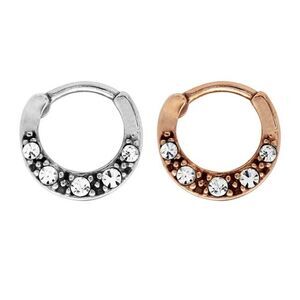 Rhona Sutton Bodifine SS Set Silver Tone Rose Gold Tone Crystal Cartilage Rings